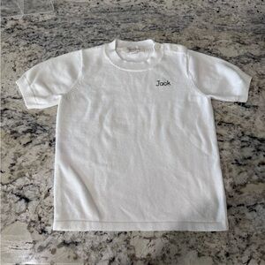 White Short-Sleeve Knit Tee with Button Shoulder